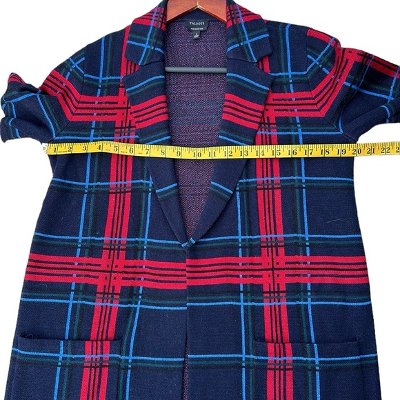 TALBOTS MERINO WOOL COATIGAN - CABIN PLAID, SMALL, OPEN FRONT - Picture 12 of 13